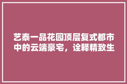 艺泰一品花园顶层复式都市中的云端豪宅，诠释精致生活新境界