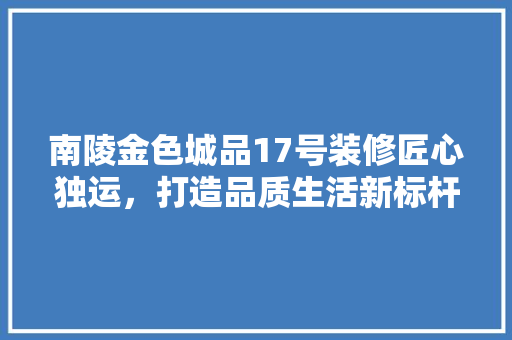 南陵金色城品17号装修匠心独运，打造品质生活新标杆