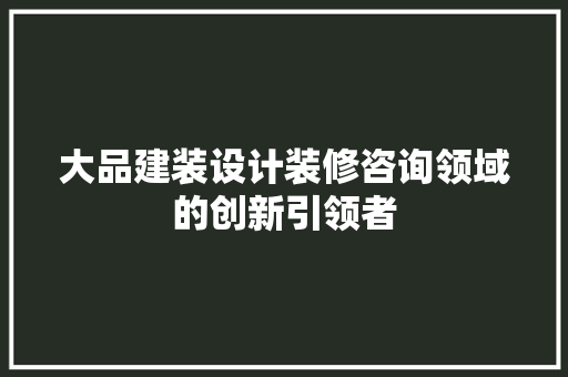 大品建装设计装修咨询领域的创新引领者