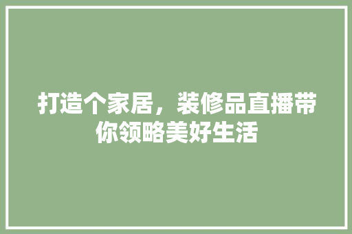 打造个家居，装修品直播带你领略美好生活