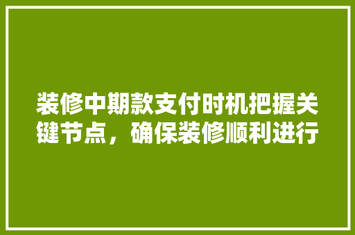 装修中期款支付时机把握关键节点，确保装修顺利进行