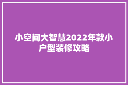 小空间大智慧2022年款小户型装修攻略