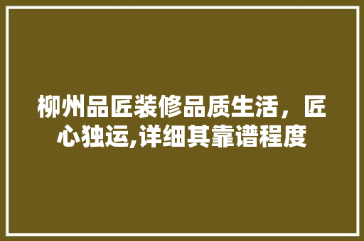 柳州品匠装修品质生活，匠心独运,详细其靠谱程度