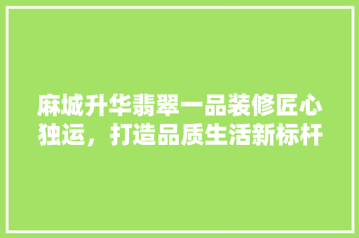 麻城升华翡翠一品装修匠心独运，打造品质生活新标杆