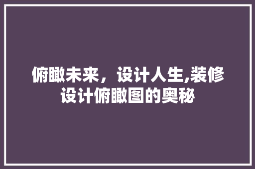 俯瞰未来，设计人生,装修设计俯瞰图的奥秘