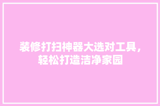 装修打扫神器大选对工具，轻松打造洁净家园