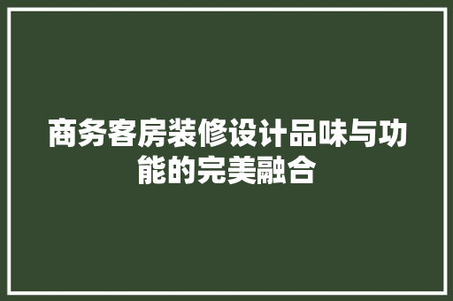 商务客房装修设计品味与功能的完美融合