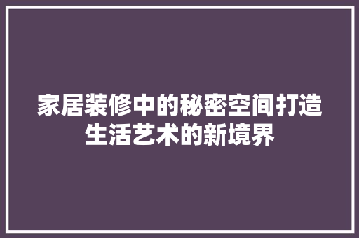 家居装修中的秘密空间打造生活艺术的新境界  第1张