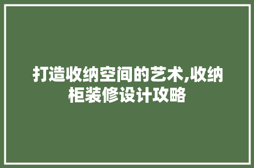 打造收纳空间的艺术,收纳柜装修设计攻略