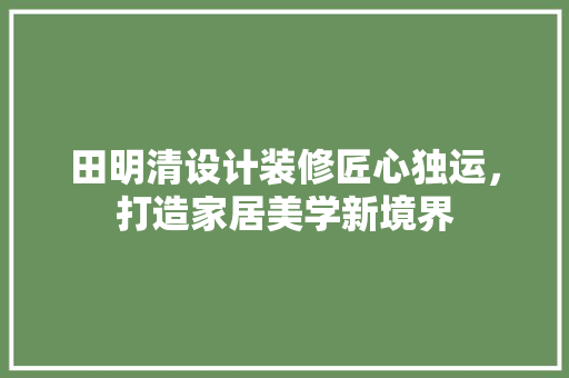 田明清设计装修匠心独运，打造家居美学新境界