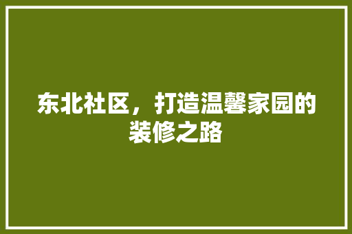 东北社区，打造温馨家园的装修之路