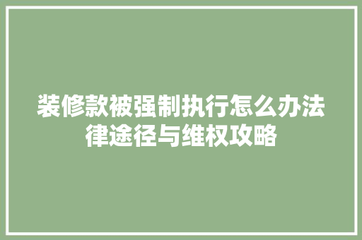 装修款被强制执行怎么办法律途径与维权攻略