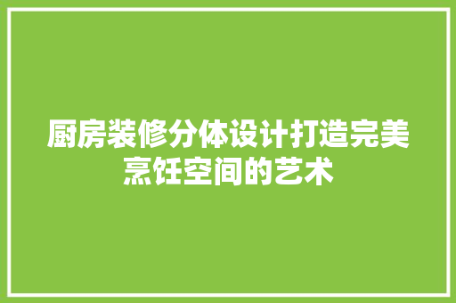 厨房装修分体设计打造完美烹饪空间的艺术