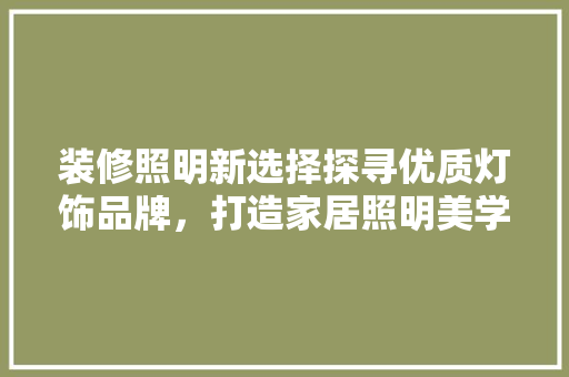 装修照明新选择探寻优质灯饰品牌，打造家居照明美学