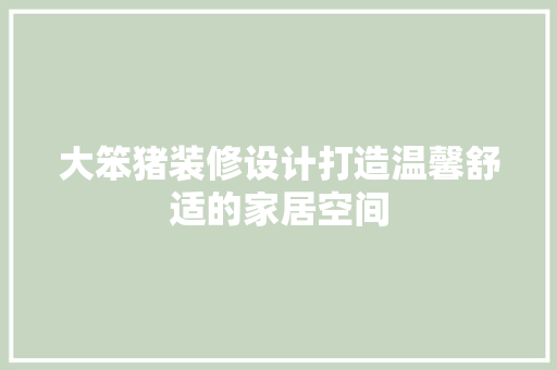 大笨猪装修设计打造温馨舒适的家居空间