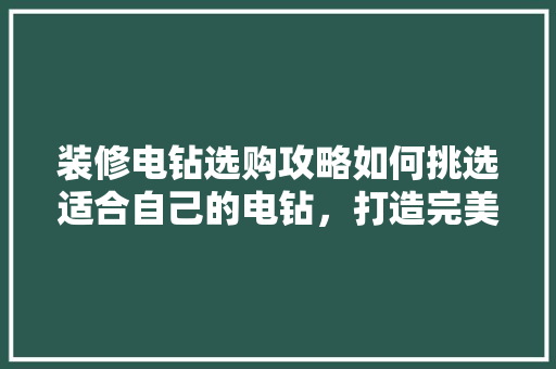 装修电钻选购攻略如何挑选适合自己的电钻，打造完美家居环境