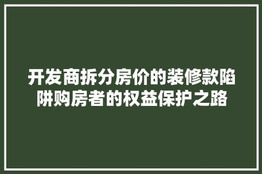开发商拆分房价的装修款陷阱购房者的权益保护之路