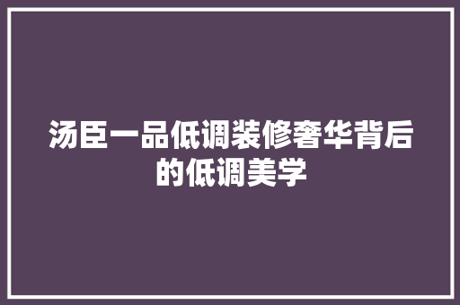 汤臣一品低调装修奢华背后的低调美学
