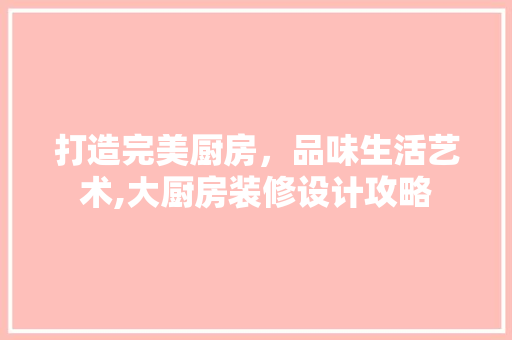 打造完美厨房，品味生活艺术,大厨房装修设计攻略