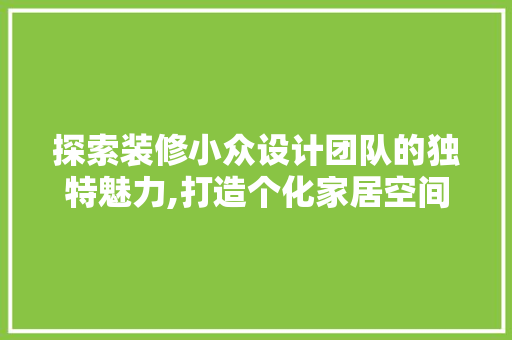 探索装修小众设计团队的独特魅力,打造个化家居空间
