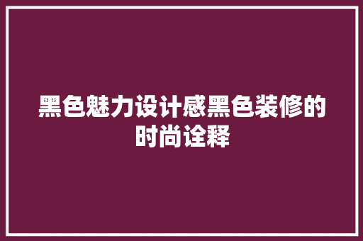黑色魅力设计感黑色装修的时尚诠释
