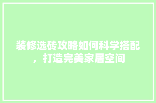 装修选砖攻略如何科学搭配，打造完美家居空间