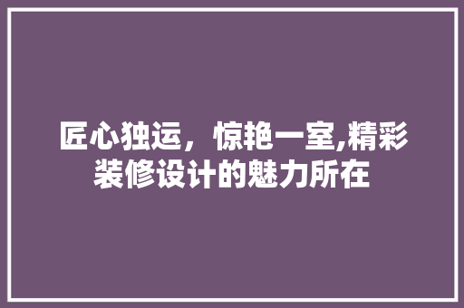 匠心独运，惊艳一室,精彩装修设计的魅力所在