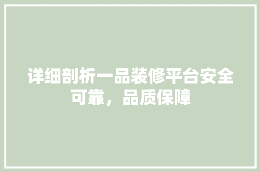 详细剖析一品装修平台安全可靠，品质保障