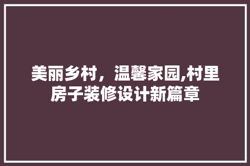 美丽乡村，温馨家园,村里房子装修设计新篇章
