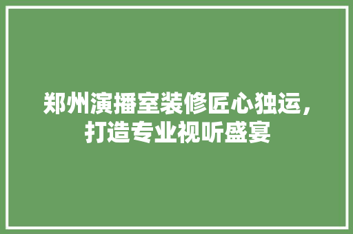 郑州演播室装修匠心独运，打造专业视听盛宴