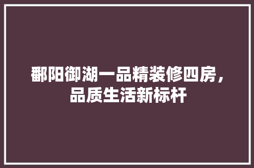 鄱阳御湖一品精装修四房，品质生活新标杆